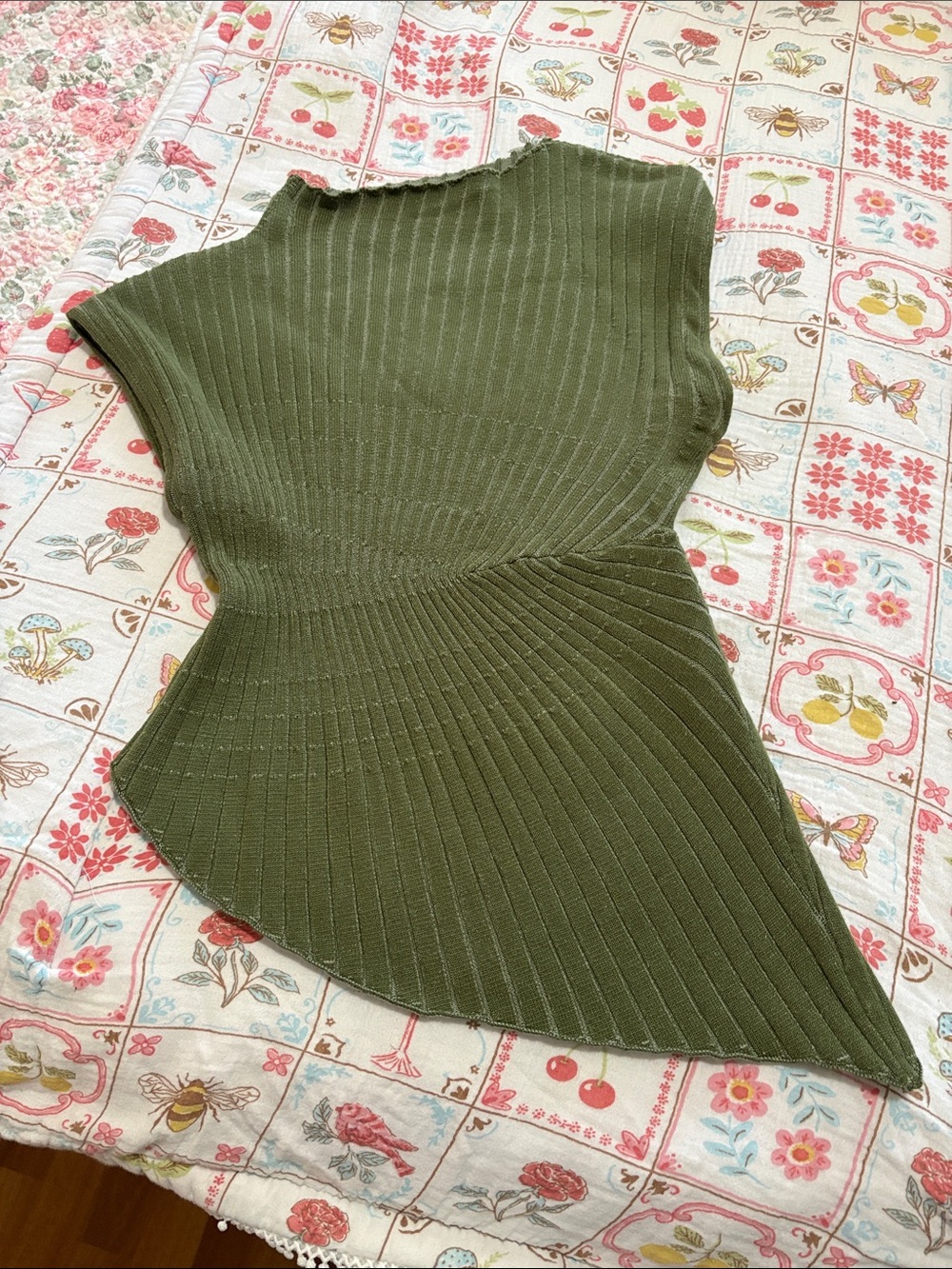 Olive Green Ribbed Knit Asymmetric top